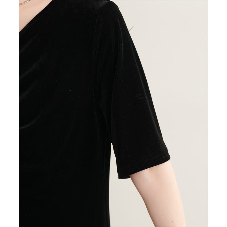 【natural couture】フロントギャザーベロア5分袖ワンピース | NICE CLAUP / OLIVE des OLIVE　OUTLET | 詳細画像12 