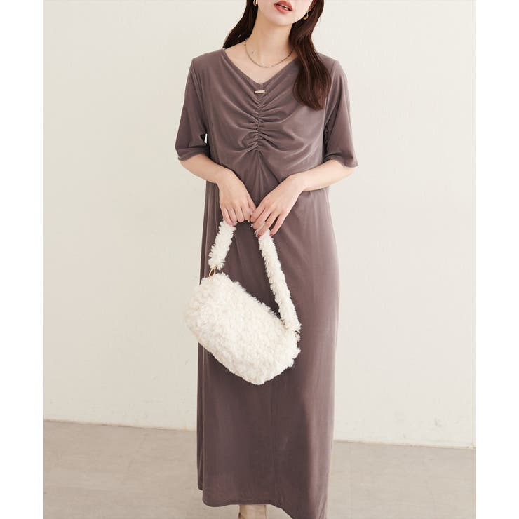 【natural couture】フロントギャザーベロア5分袖ワンピース | NICE CLAUP / OLIVE des OLIVE　OUTLET | 詳細画像13 