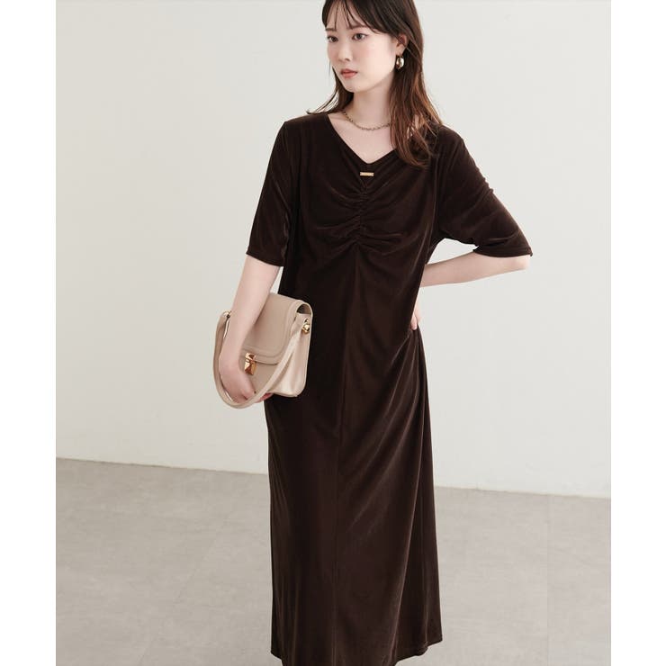 【natural couture】フロントギャザーベロア5分袖ワンピース | NICE CLAUP / OLIVE des OLIVE　OUTLET | 詳細画像19 