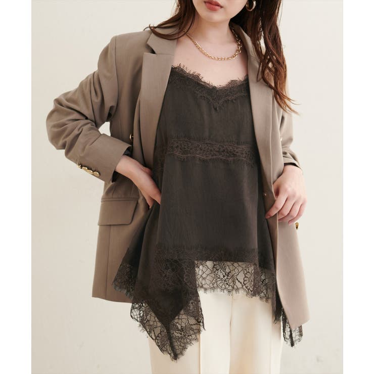 【natural couture】ランダムヘムサテンレースキャミ | NICE CLAUP / OLIVE des OLIVE　OUTLET | 詳細画像1 