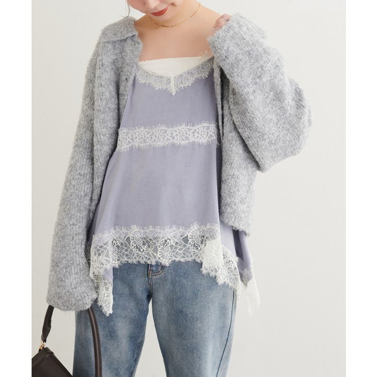 サックス | 【natural couture】ランダムヘムサテンレースキャミ | NICE CLAUP / OLIVE des OLIVE　OUTLET