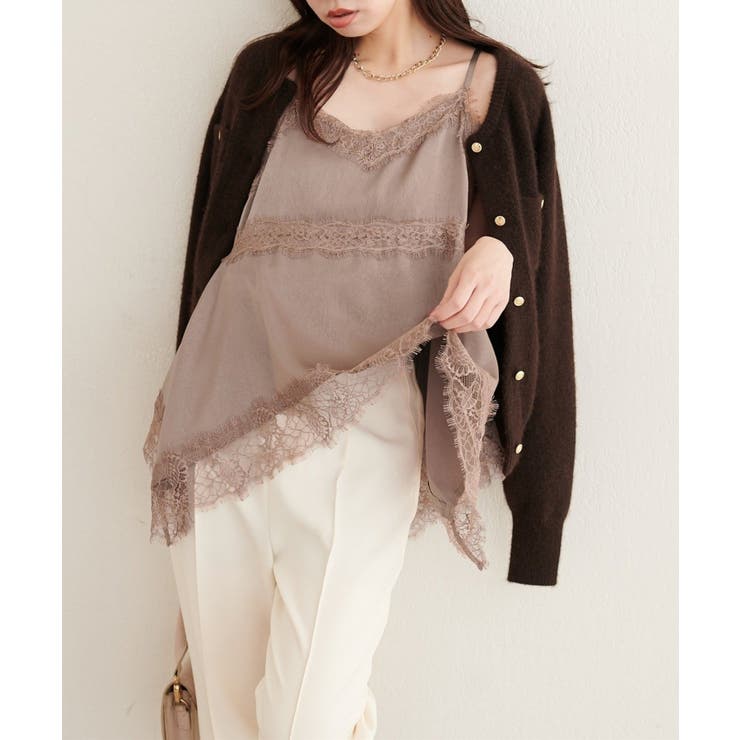 モカ | 【natural couture】ランダムヘムサテンレースキャミ | NICE CLAUP / OLIVE des OLIVE　OUTLET