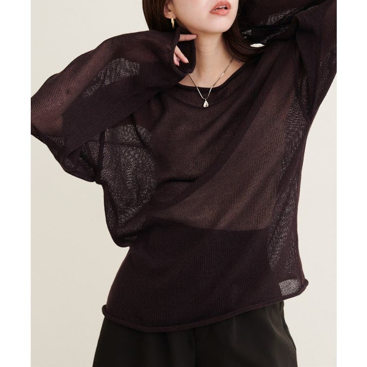 ブラウン | 【natural couture】透かし編みボートネックプルオーバー | NICE CLAUP / OLIVE des OLIVE　OUTLET