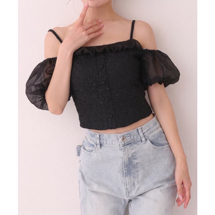 【one after another】ツイードオフショルブラウス | NICE CLAUP / OLIVE des OLIVE　OUTLET | 詳細画像1 