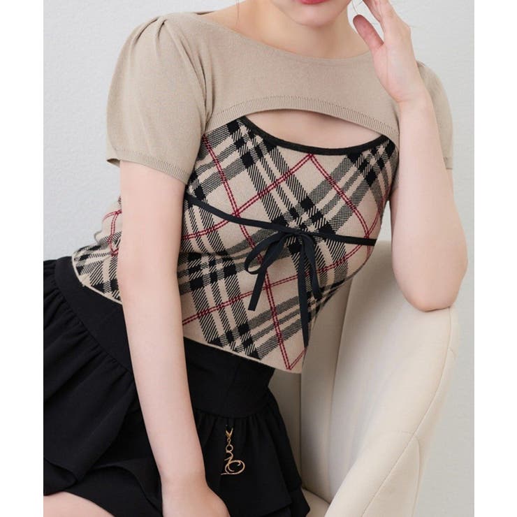 ベージュ | 【one after another】ボレロsetチェックキャミニット | NICE CLAUP / OLIVE des OLIVE　OUTLET
