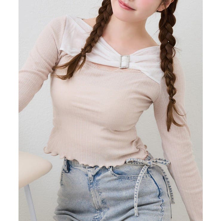 ベージュ | 【one after another】バックル付きテレコトップス | NICE CLAUP / OLIVE des OLIVE　OUTLET