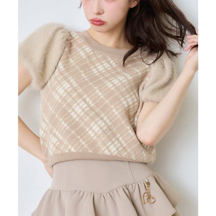 柄1 | 【one after another】前後2way袖フェザー半袖ニット | NICE CLAUP / OLIVE des OLIVE　OUTLET