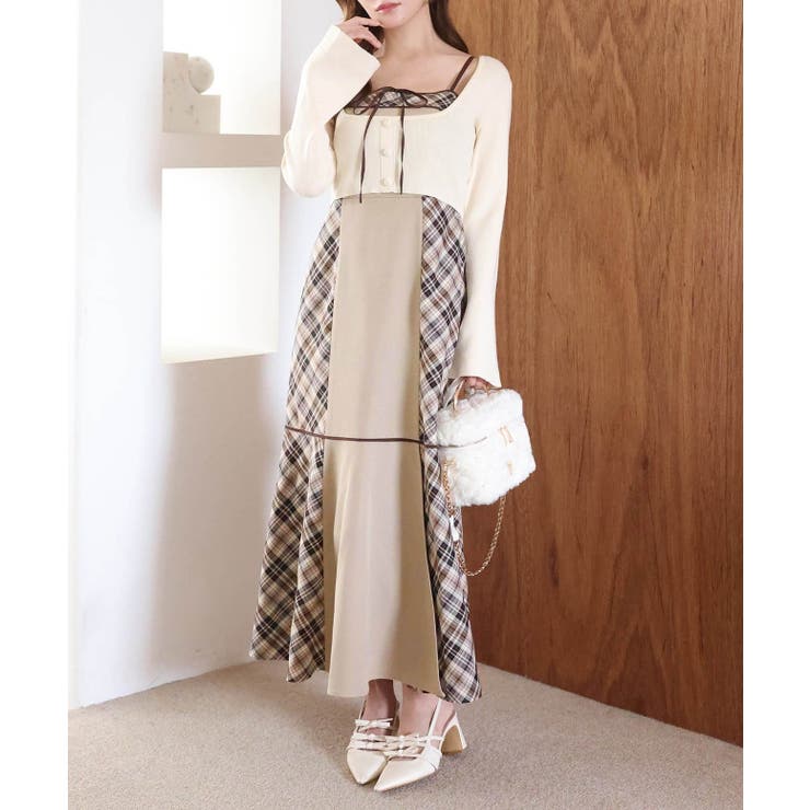 ベージュ | 【one after another】【SMサイズ展開】アンサンブル配色チェック… | NICE CLAUP / OLIVE des OLIVE　OUTLET