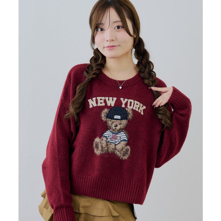 ボルドー | ベアーニット帽プルオーバー | NICE CLAUP / OLIVE des OLIVE　OUTLET