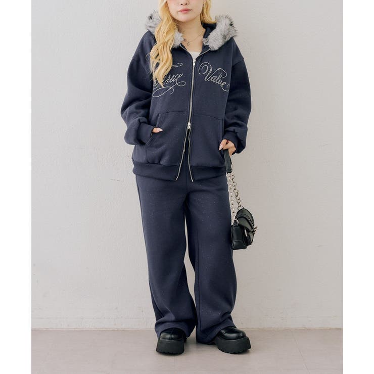 【セットアップ対応】ララメ裏起毛ファー付ジップパーカー | NICE CLAUP / OLIVE des OLIVE　OUTLET | 詳細画像7 