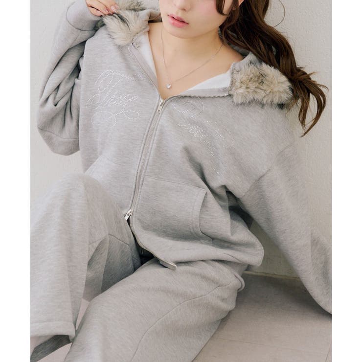 【セットアップ対応】ララメ裏起毛ファー付ジップパーカー | NICE CLAUP / OLIVE des OLIVE　OUTLET | 詳細画像11 