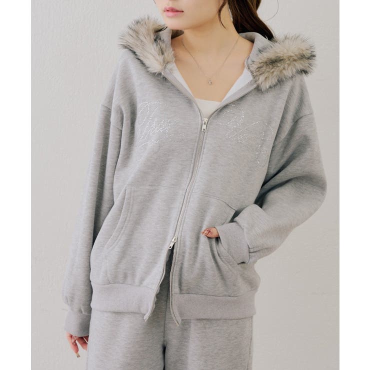 【セットアップ対応】ララメ裏起毛ファー付ジップパーカー | NICE CLAUP / OLIVE des OLIVE　OUTLET | 詳細画像12 