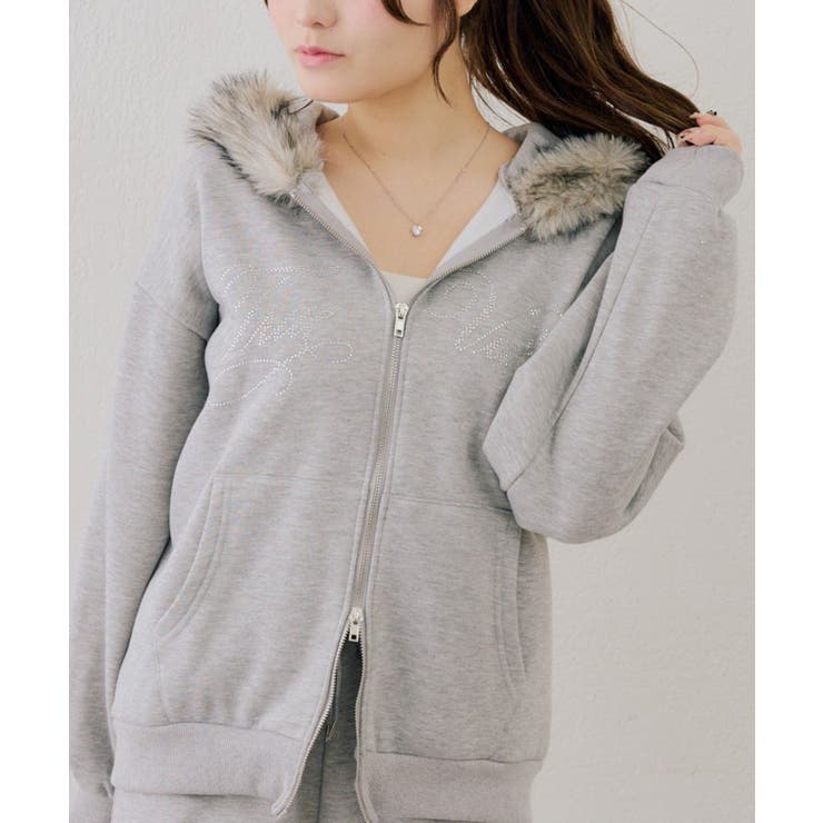 【セットアップ対応】ララメ裏起毛ファー付ジップパーカー | NICE CLAUP / OLIVE des OLIVE　OUTLET | 詳細画像13 