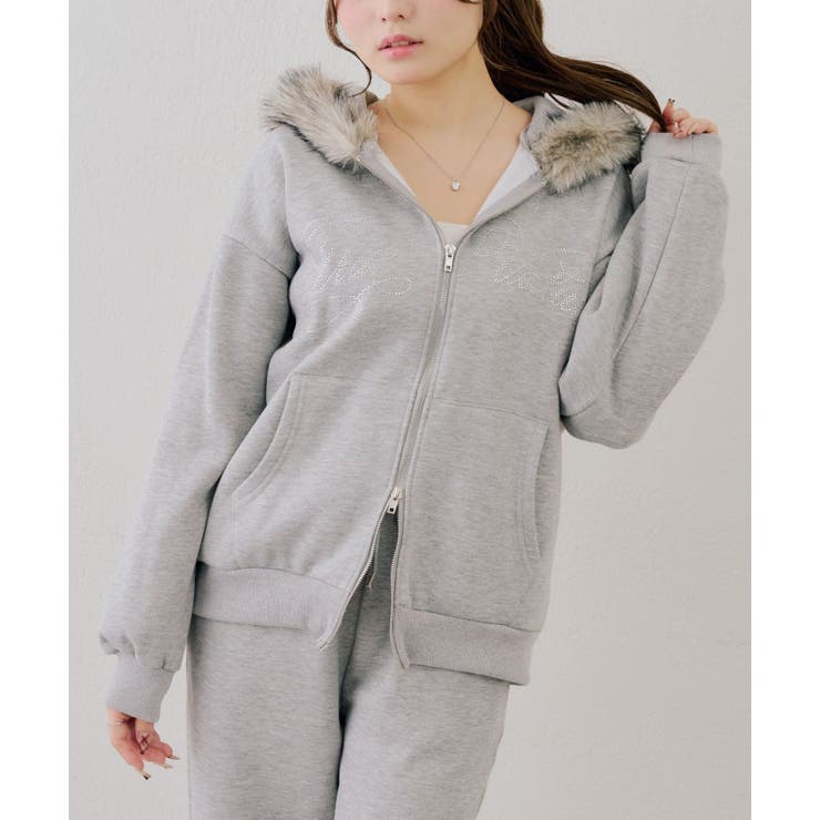 【セットアップ対応】ララメ裏起毛ファー付ジップパーカー | NICE CLAUP / OLIVE des OLIVE　OUTLET | 詳細画像14 