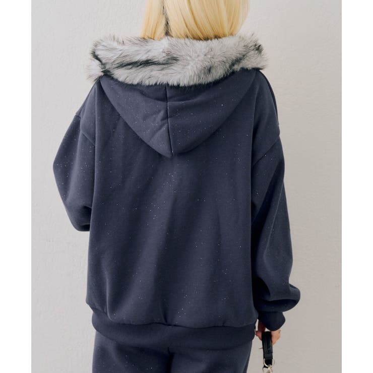 【セットアップ対応】ララメ裏起毛ファー付ジップパーカー | NICE CLAUP / OLIVE des OLIVE　OUTLET | 詳細画像6 