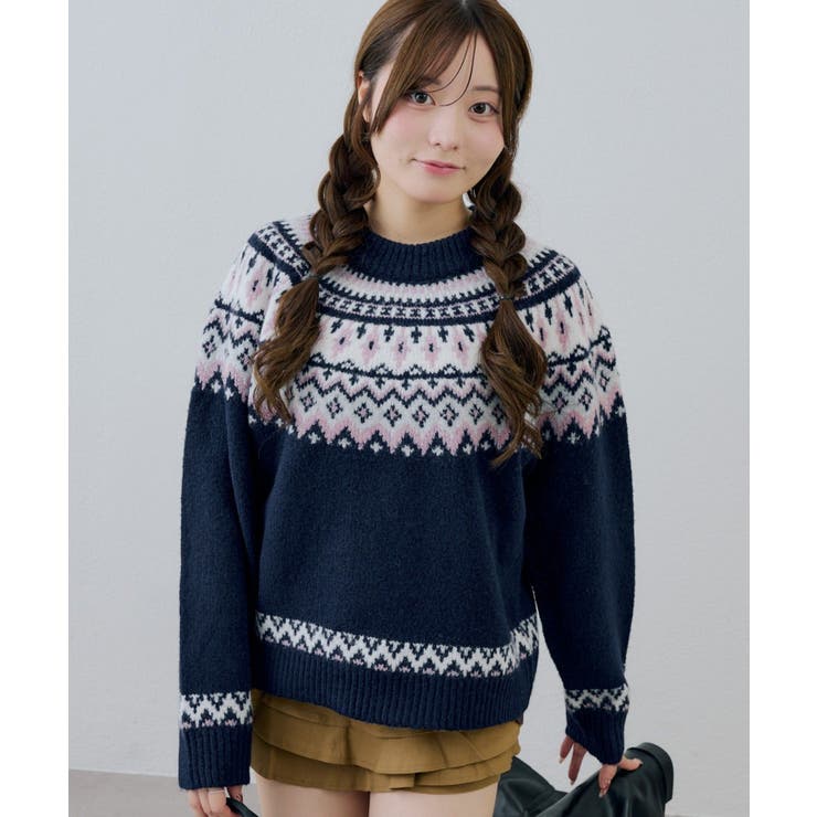ネイビー | 球心ラメニットプルオーバー | NICE CLAUP / OLIVE des OLIVE　OUTLET