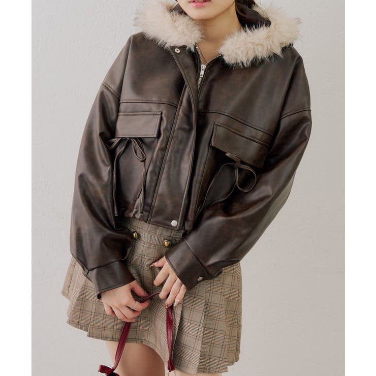 フードファーリボン付ブルゾン | NICE CLAUP / OLIVE des OLIVE　OUTLET | 詳細画像3 