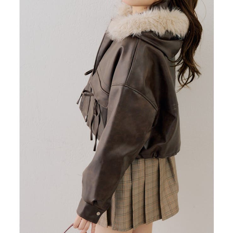 フードファーリボン付ブルゾン | NICE CLAUP / OLIVE des OLIVE　OUTLET | 詳細画像4 