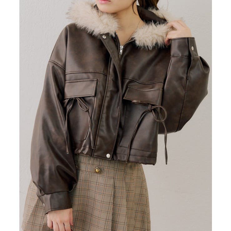 ブラウン | フードファーリボン付ブルゾン | NICE CLAUP / OLIVE des OLIVE　OUTLET