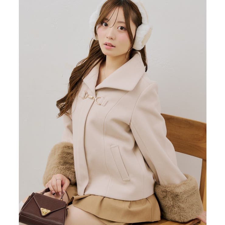 ベージュ | ビット付フェイクウールショートコート | NICE CLAUP / OLIVE des OLIVE　OUTLET