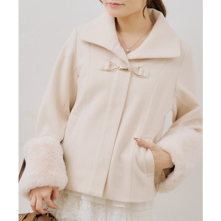 アイボリー | ビット付フェイクウールショートコート | NICE CLAUP / OLIVE des OLIVE　OUTLET