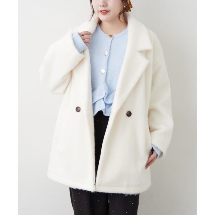 アイボリー | 【シャギー素材で上品見え】シャギーダブルテーラージャケット | RMAF　NICE CLAUP / OLIVE des OLIVE