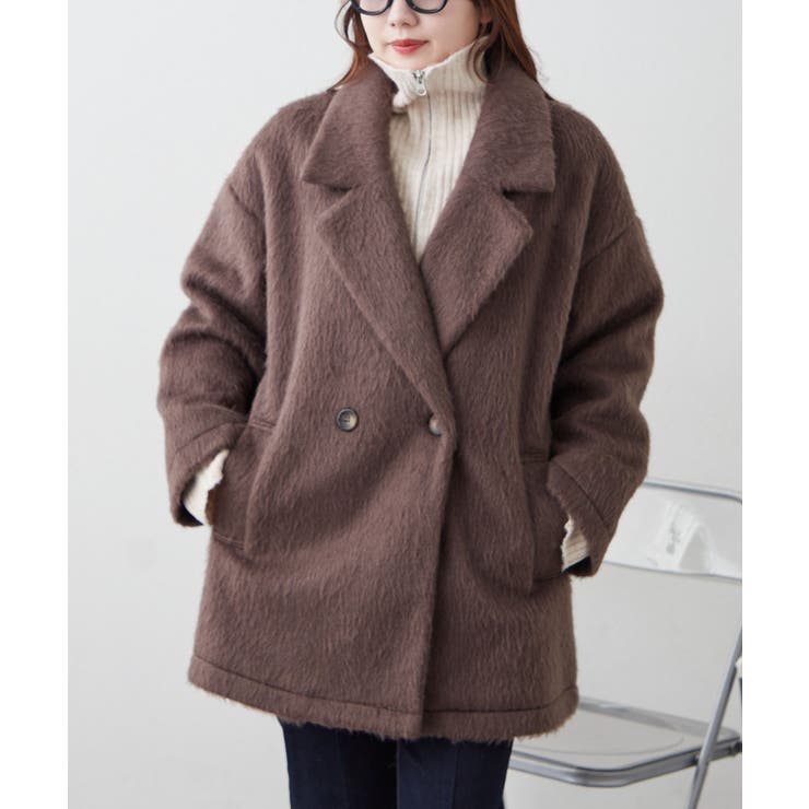ブラウン | 【シャギー素材で上品見え】シャギーダブルテーラージャケット | RMAF　NICE CLAUP / OLIVE des OLIVE