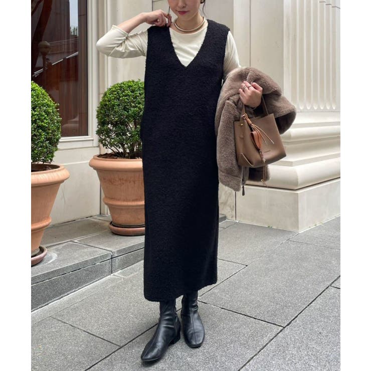 ブラック | ボアVネックワンピース | RMAF　NICE CLAUP / OLIVE des OLIVE