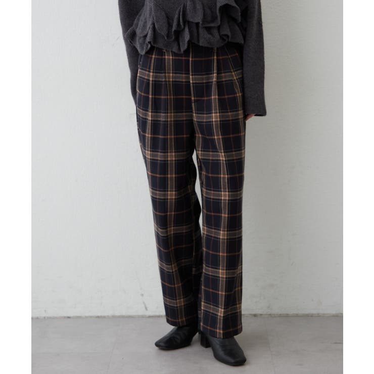 ネイビー | ボンディング裏起毛チェックパンツ | RMAF　NICE CLAUP / OLIVE des OLIVE