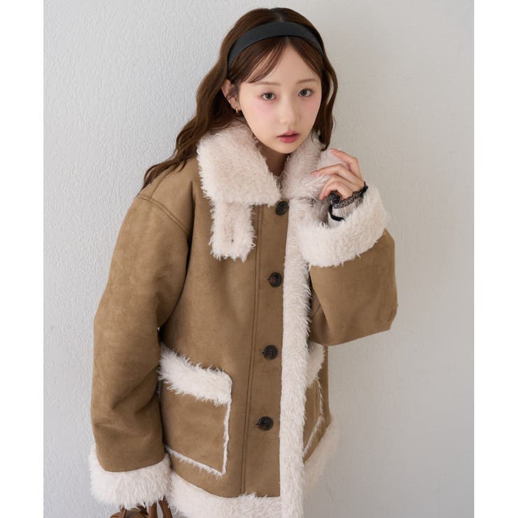 ベージュ | ムートンファースタンドミドル丈コート | RMAF　NICE CLAUP / OLIVE des OLIVE