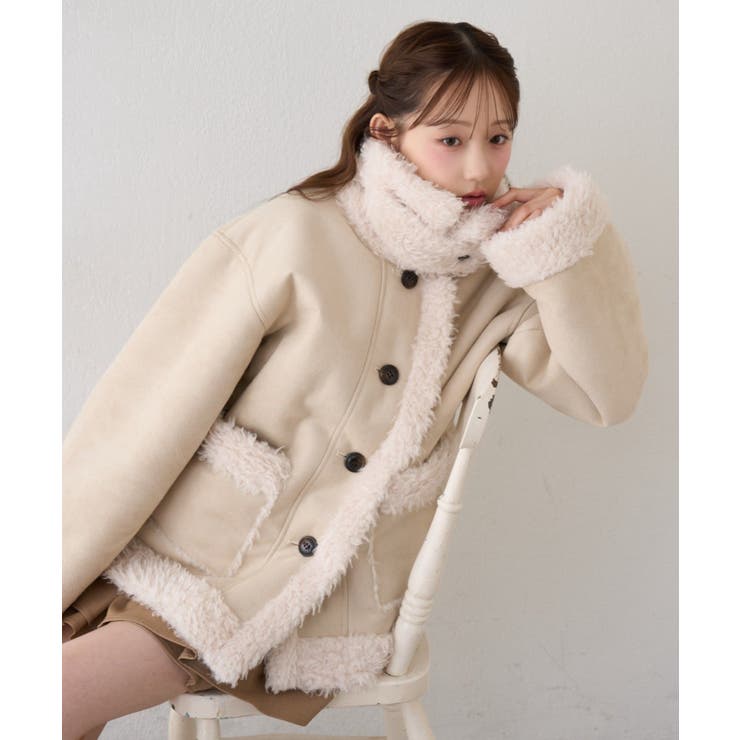 アイボリー | ムートンファースタンドミドル丈コート | RMAF　NICE CLAUP / OLIVE des OLIVE