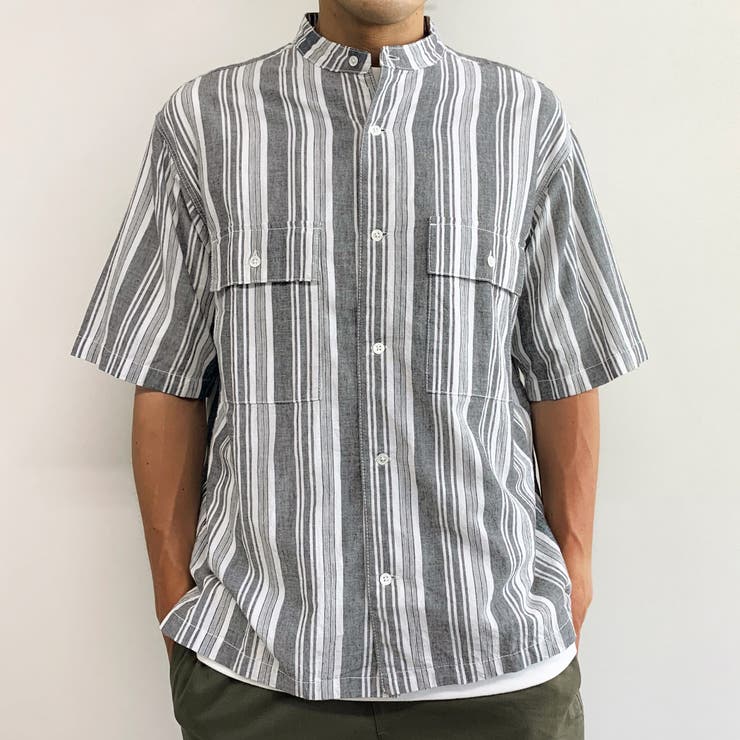 インド綿使用マドラスチェックバンドカラー半袖シャツ | NICOLE OUTLET | 詳細画像1 