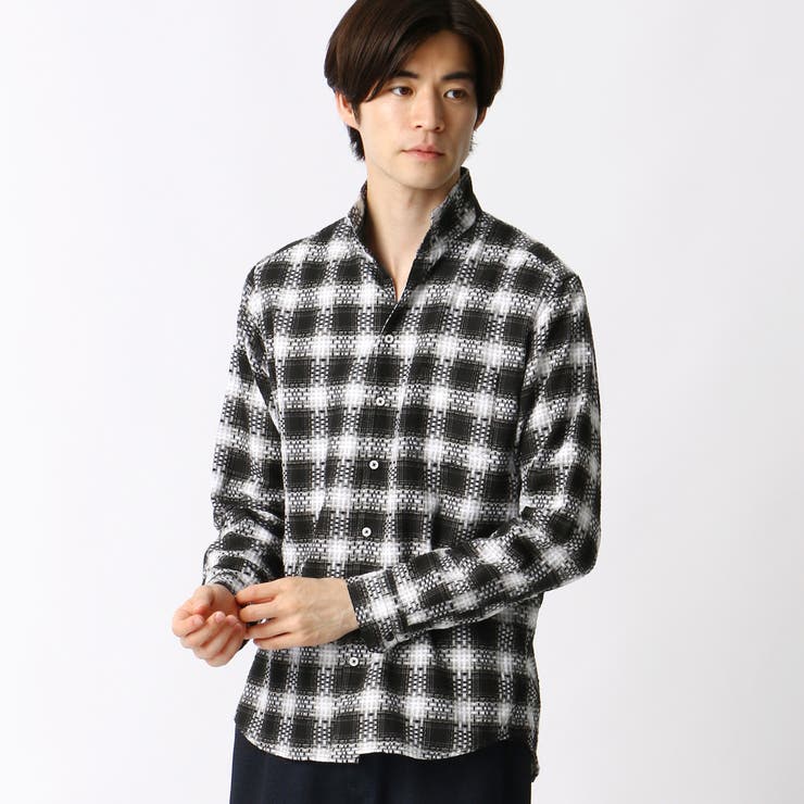 nick nicole チェックシャツ NICOLE CLUB FOR MEN ニコルクラブ フォーメン 通年 襟ワイヤー
