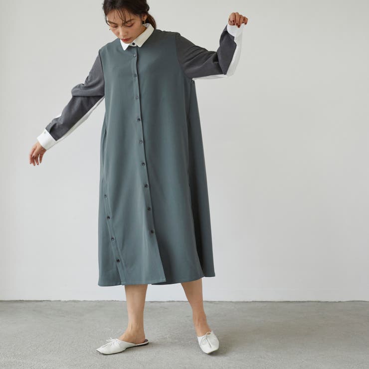 袖切替クレリックシャツワンピース[品番：NICW0003063]｜NICOLE