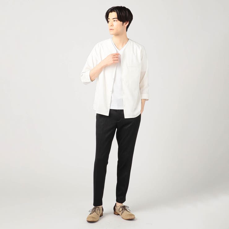 ノーカラーVネック7分袖シャツ[品番：NICW0003290]｜NICOLE（ニコル