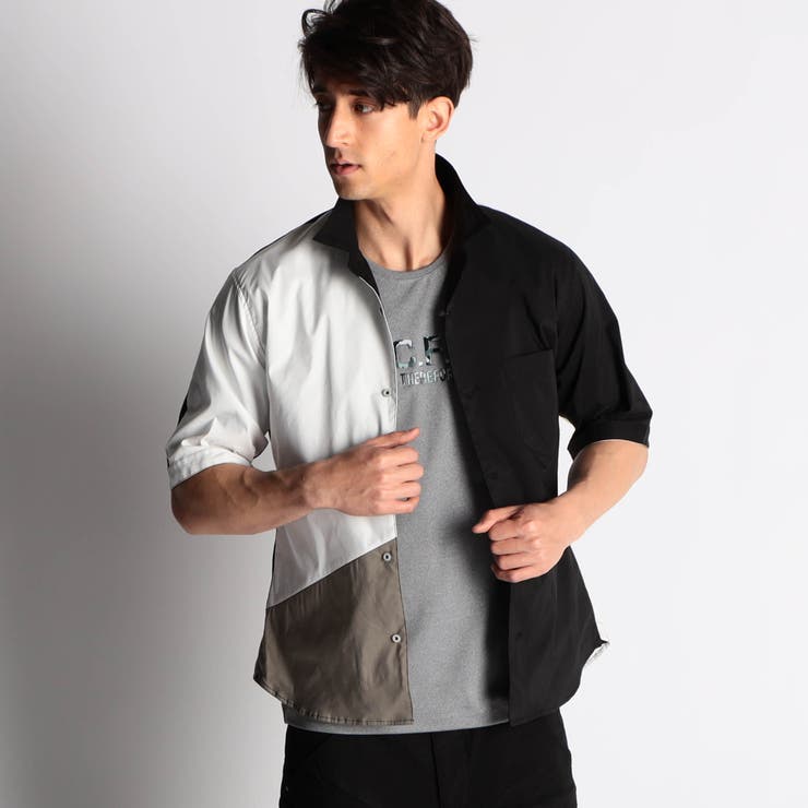 49ブラック | パネル切り替え半袖シャツ | NICOLE