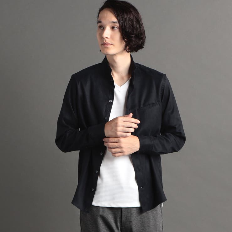 67ネイビー | テクニカルスエード スタンドカラーシャツ | NICOLE