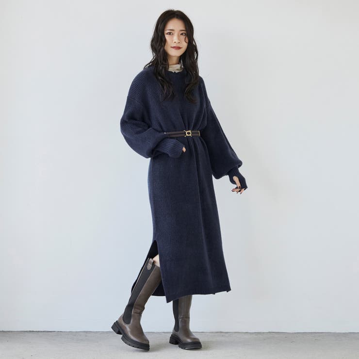 Niccole　ニットワンピース　新品　未使用　高級感　15号　L-LL相当 フィンガーホールニットワンピース[品番：NICW0004035]｜NICOLE