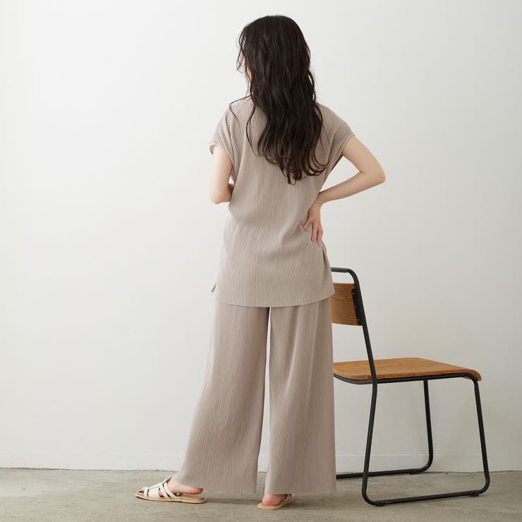 セットアップ】クリスタルプリーツ トップス＋パンツ[品番