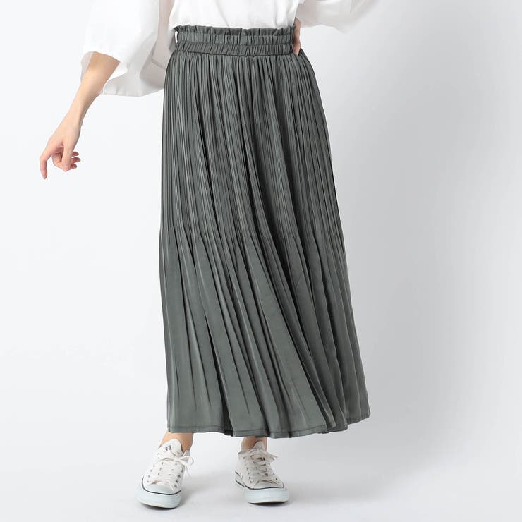 46カーキ | 洗えるヴィンテージサテンスカート | NICOLE