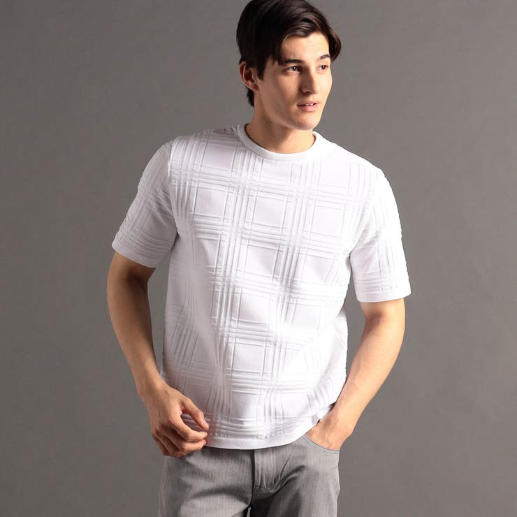 09ホワイト | シャドーチェック ニットTシャツ | NICOLE