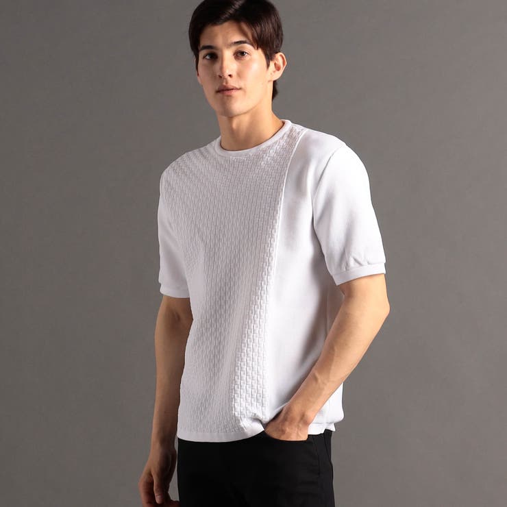 09ホワイト | バスケットチェック ニットTシャツ | NICOLE