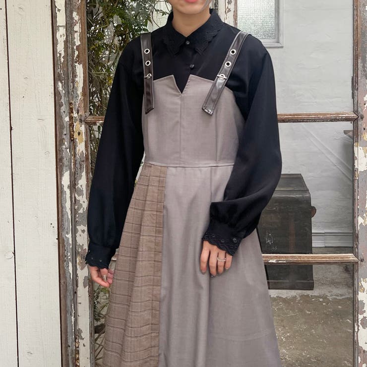 レザーショルダージャンパースカート[品番：NICW0004825]｜NICOLE