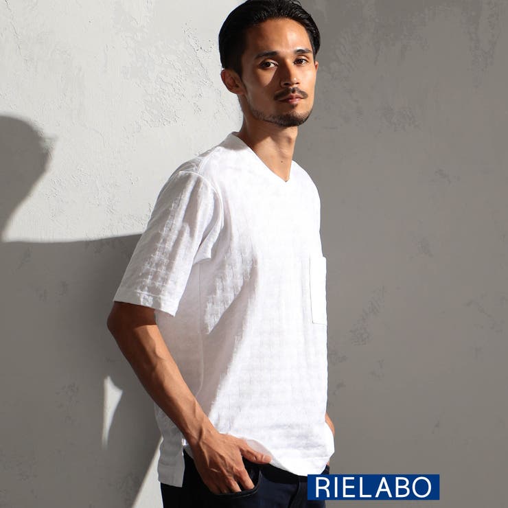 09ホワイト | 【RIELABO】チドリ柄ＶネックTシャツ | NICOLE