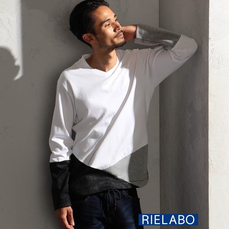 09ホワイト | 【RIELABO】パネル切り替えＶネックカットソー | NICOLE