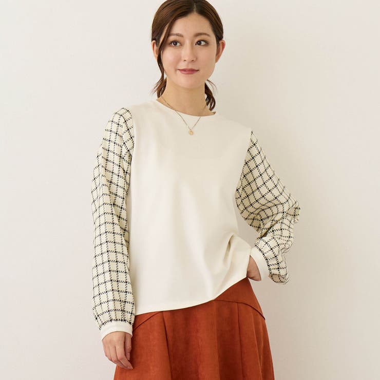 28オフホワイト | 袖チェックプルオーバー | NICOLE