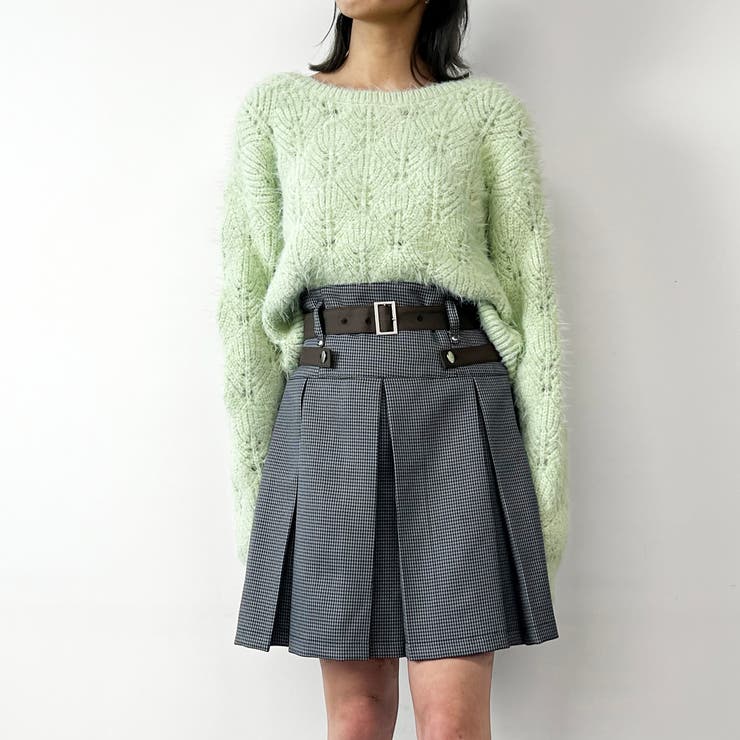 40グリーン | 前後2WAY透かし編みニットプルオーバー | NICOLE