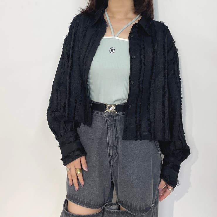 49ブラック | フリンジジャカードブラウス | NICOLE