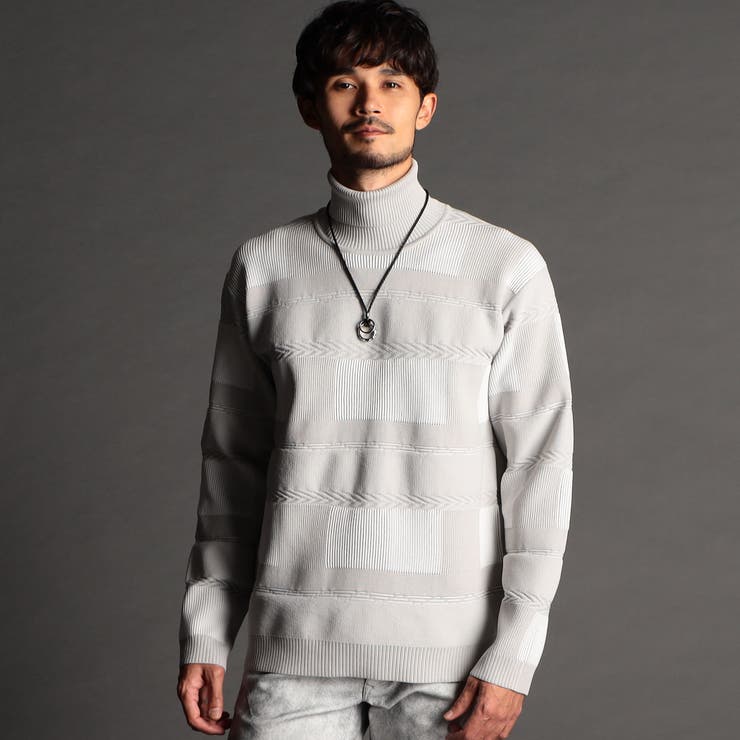 23年モデル】編地切り替 タートルネックニット[品番：NICW0005126
