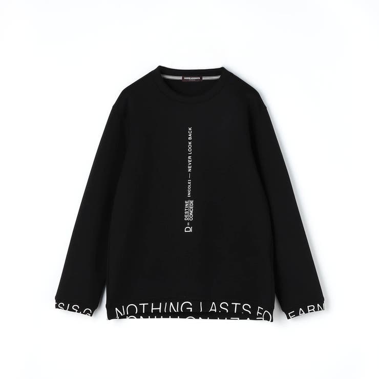 49ブラック | ダンボールニットロゴプリントクルーネックプルオーバー | NICOLE